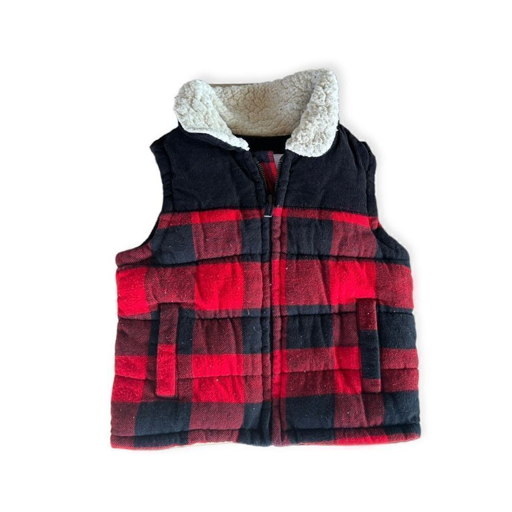 Baby Boys Old Navy Buffalo Plaid & Sherpa Cozy Vest - Sz 12-18 mo